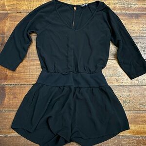 Express Black 3/4 Sleeve Open Back Romper - Size Medium